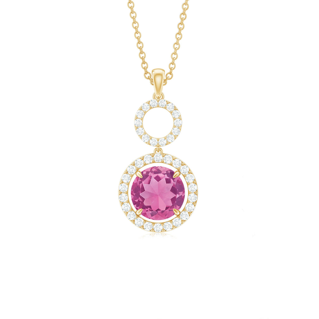 1 Carat Pink Tourmaline and Diamond Dangle Pendant Necklace