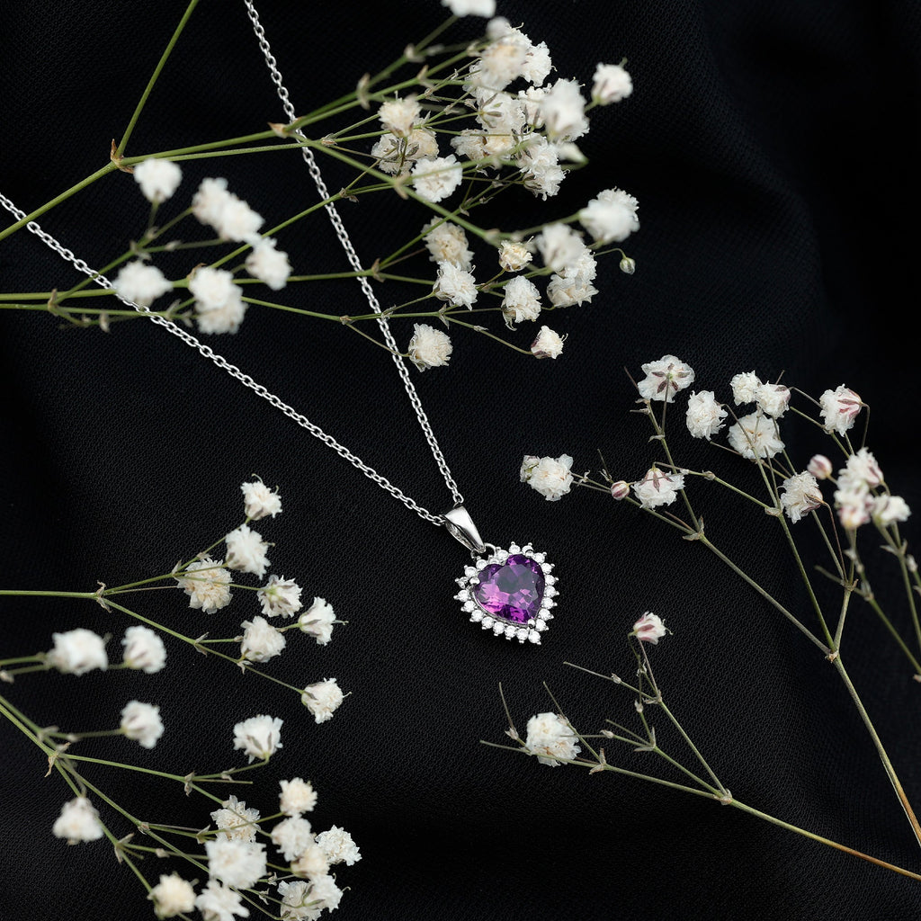 Natural 2 Carat Amethyst Heart Locket With Silver Chain