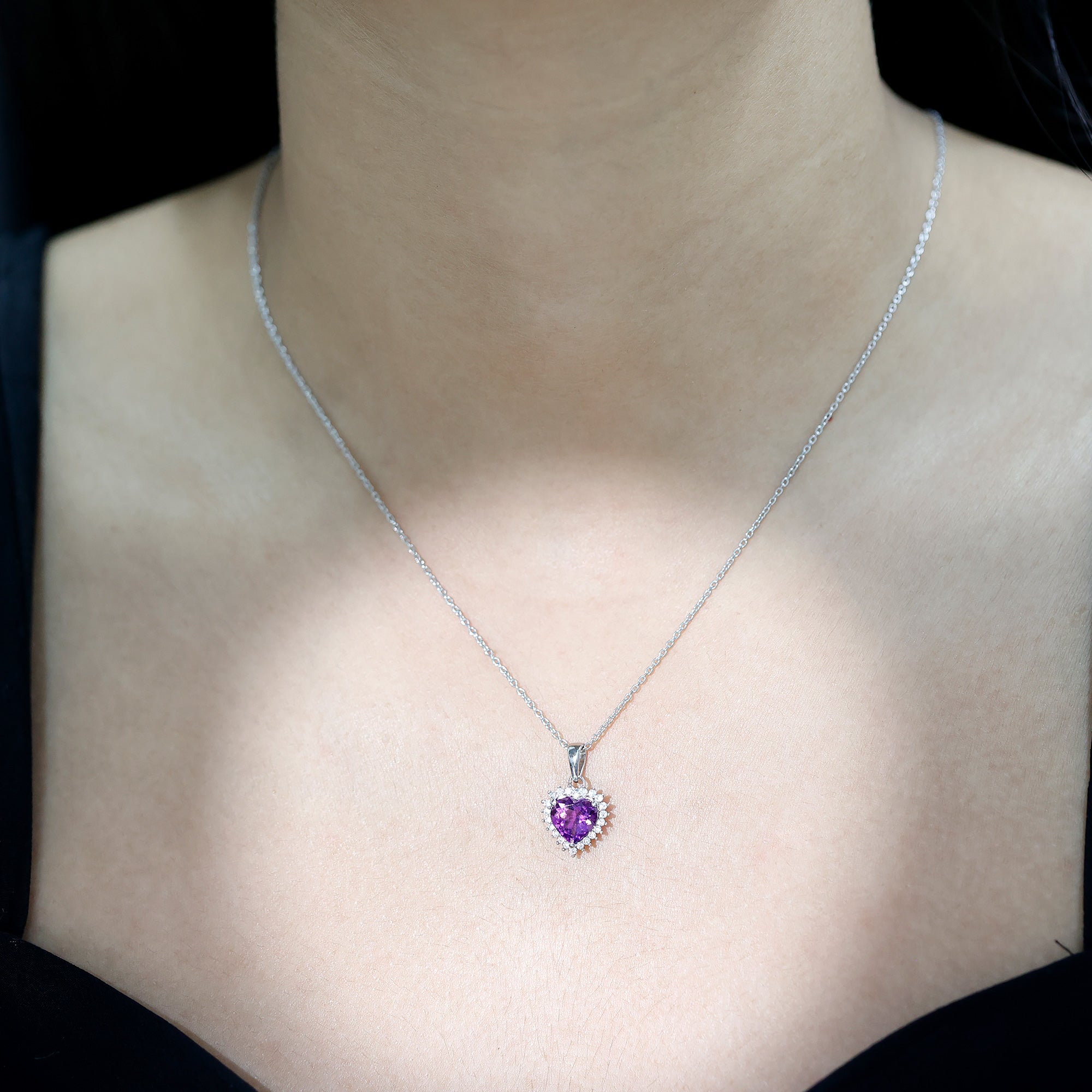 Natural 2 Carat Amethyst Heart Locket With Silver Chain
