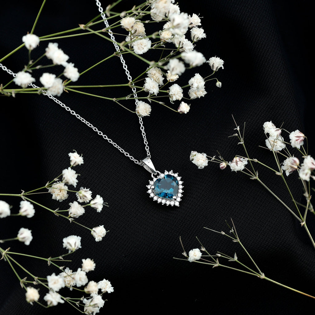 Certified 2 Carat London Blue Topaz Heart Locket With Silver Chain