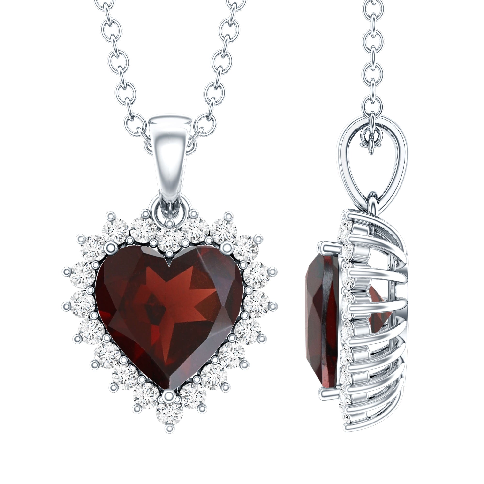 Real 4 Carat Garnet Heart Pendant Necklace With Silver Chain