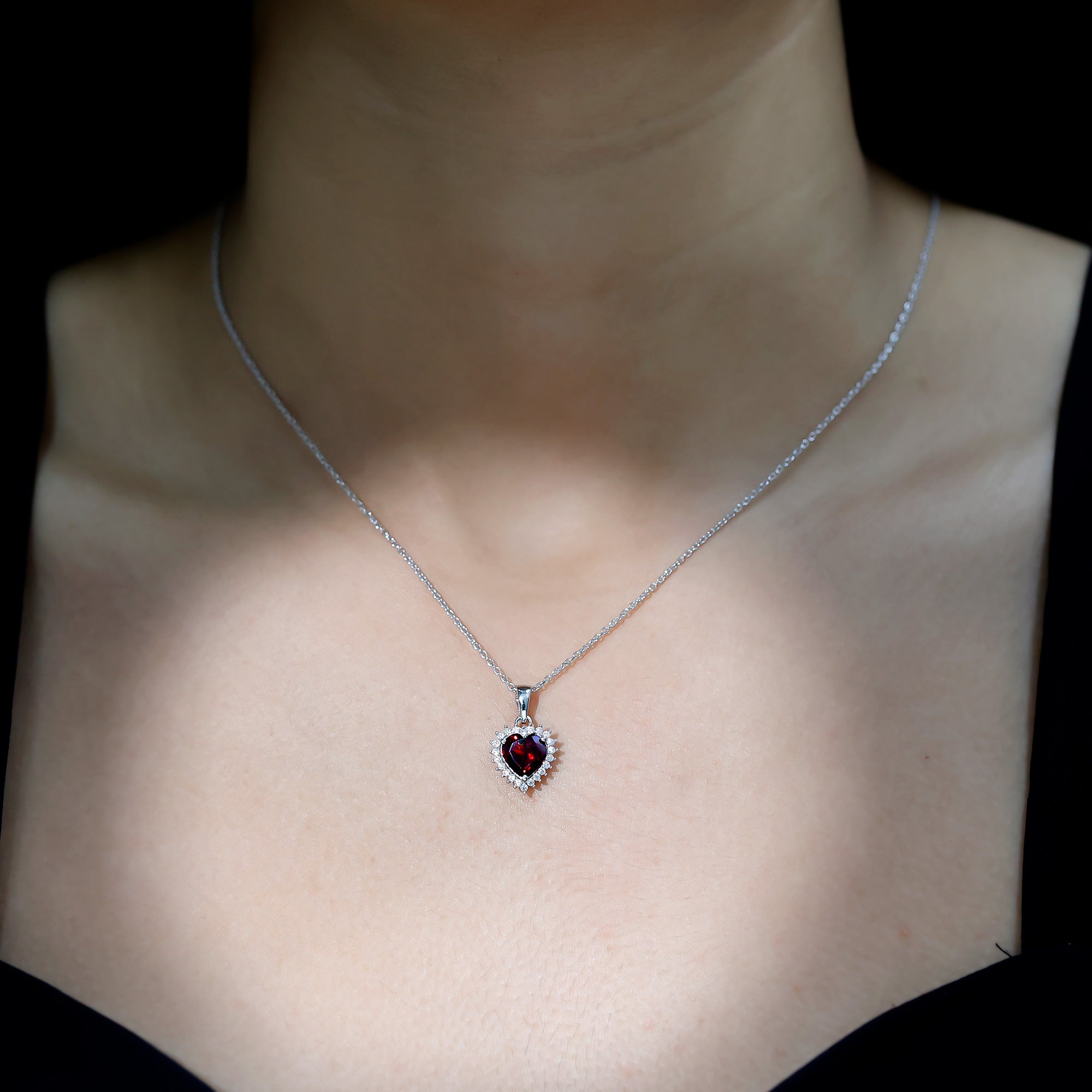 Real 4 Carat Garnet Heart Pendant Necklace With Silver Chain