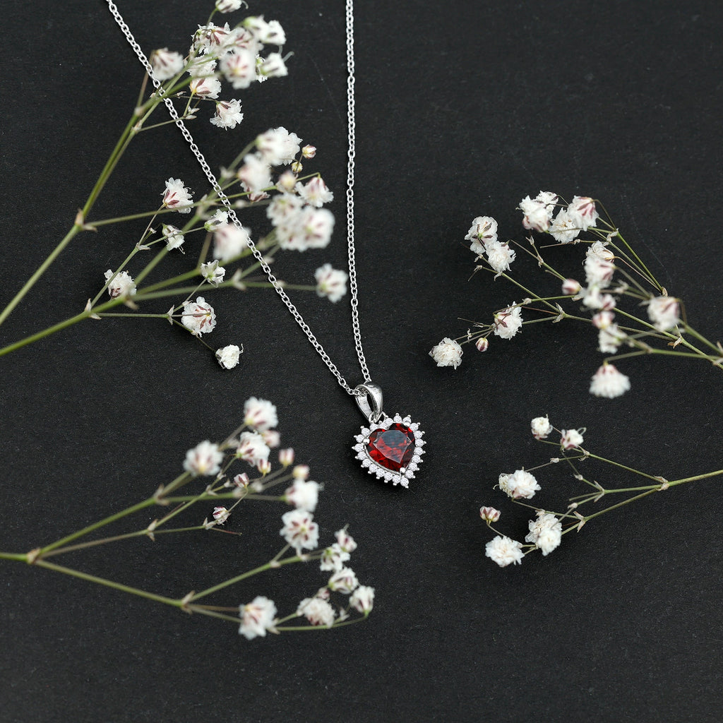 Real 4 Carat Garnet Heart Pendant Necklace With Silver Chain