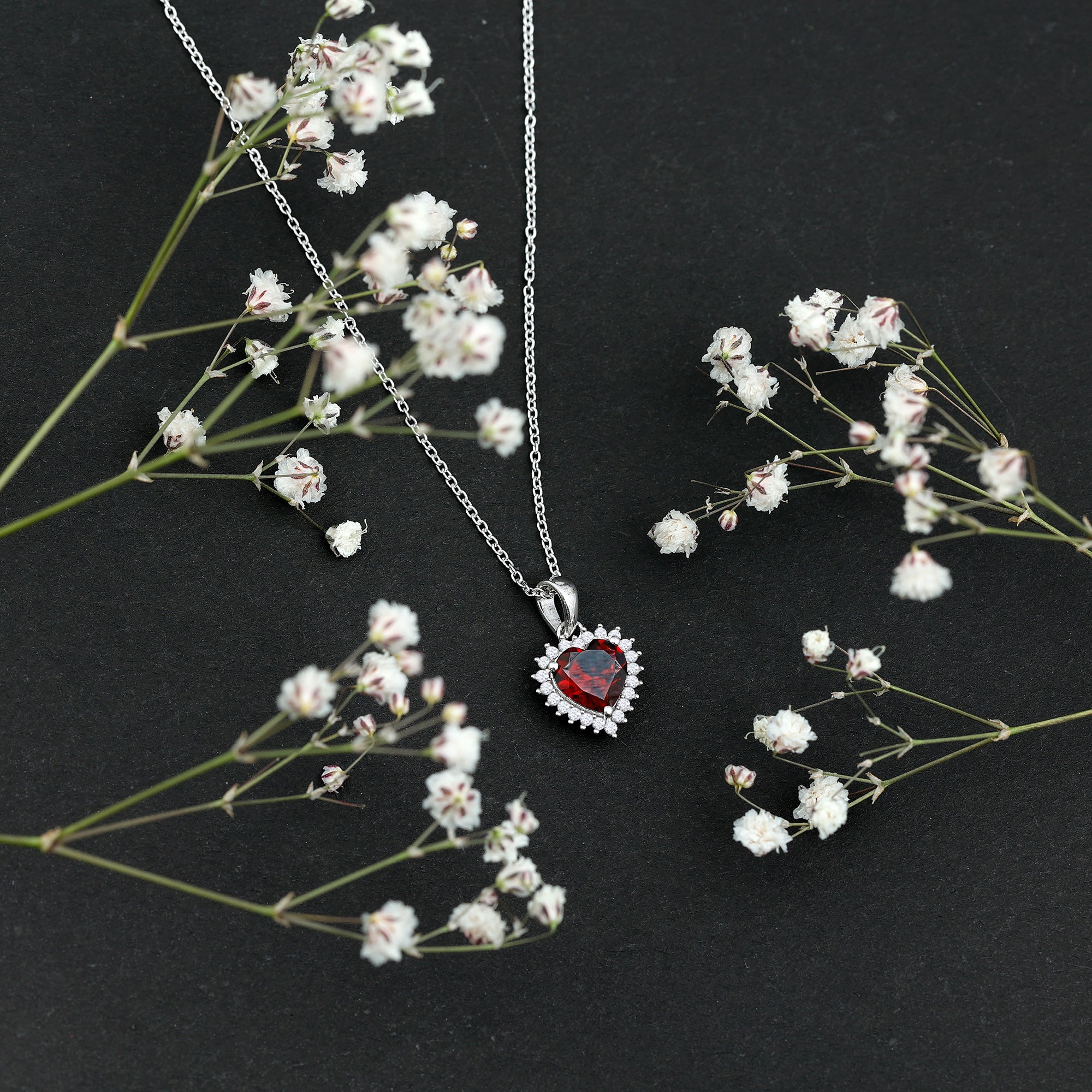 Real 4 Carat Garnet Heart Pendant Necklace With Silver Chain