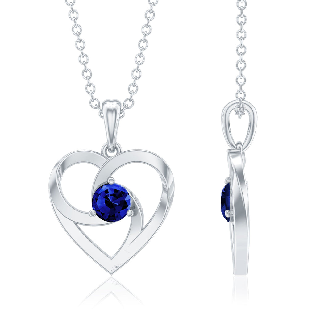 Lab Grown Blue Sapphire Heart Necklace with Certificate