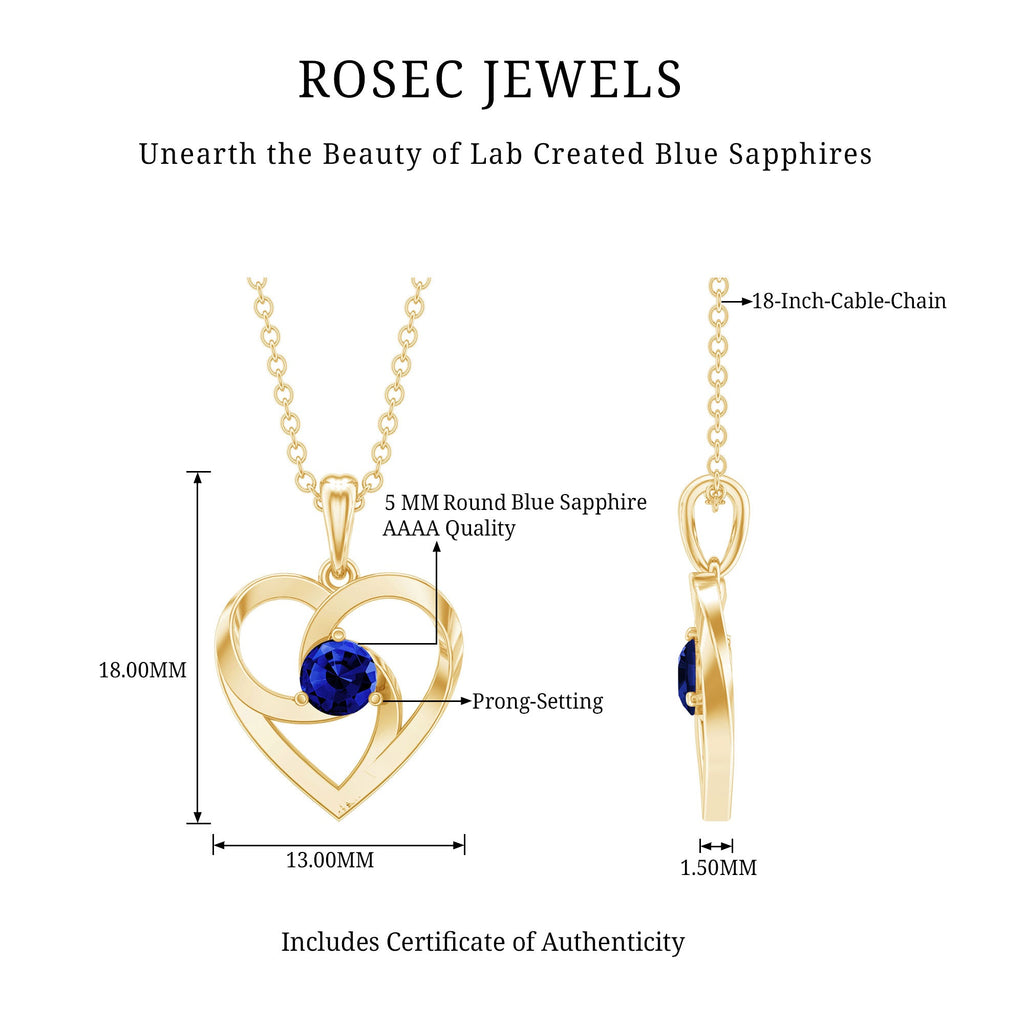 Lab Grown Blue Sapphire Heart Necklace with Certificate
