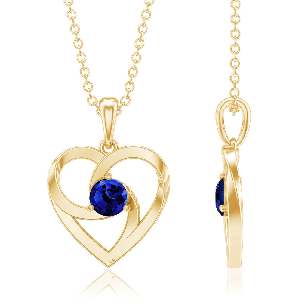 Lab Grown Blue Sapphire Heart Necklace with Certificate