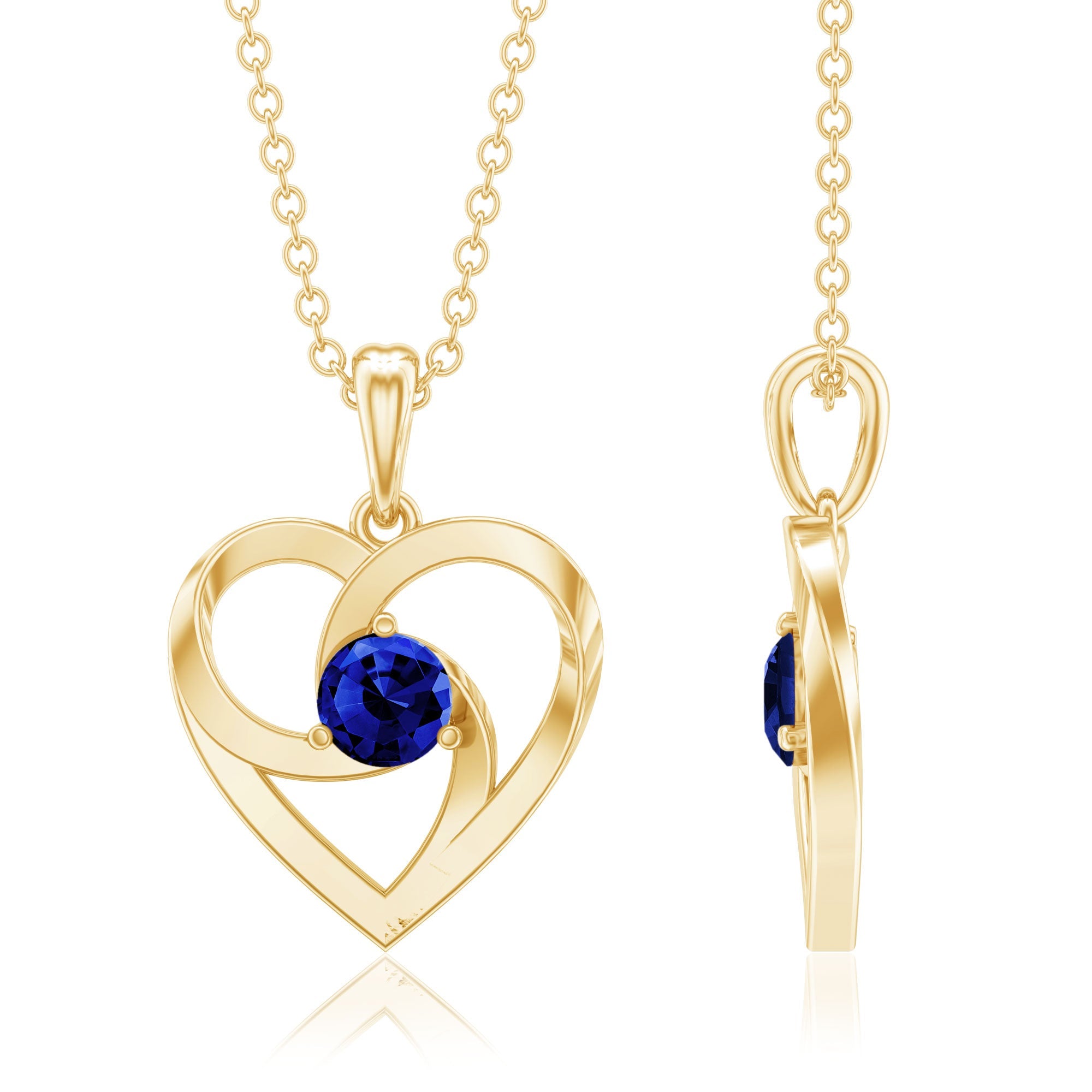 Lab Grown Blue Sapphire Heart Necklace with Certificate