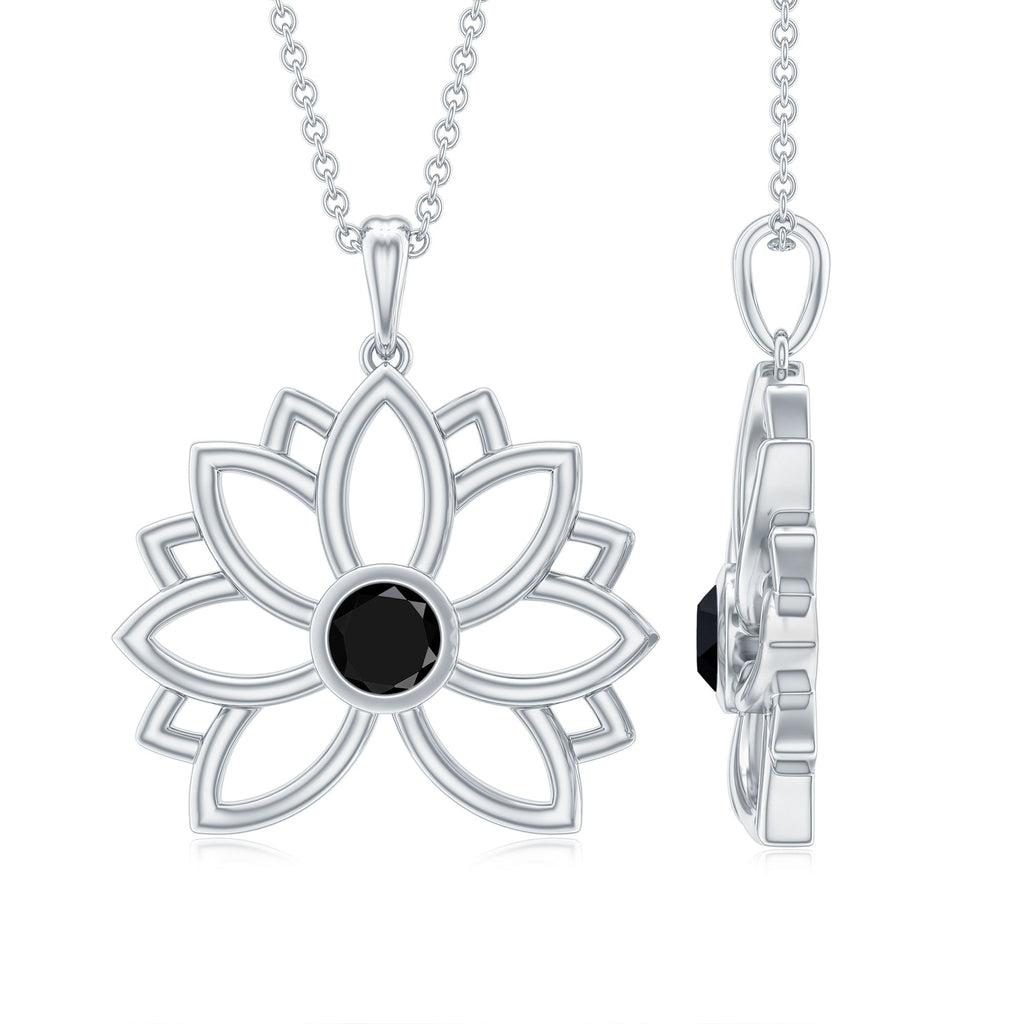 Natural Black Onyx Flower Pendant Necklace for Women