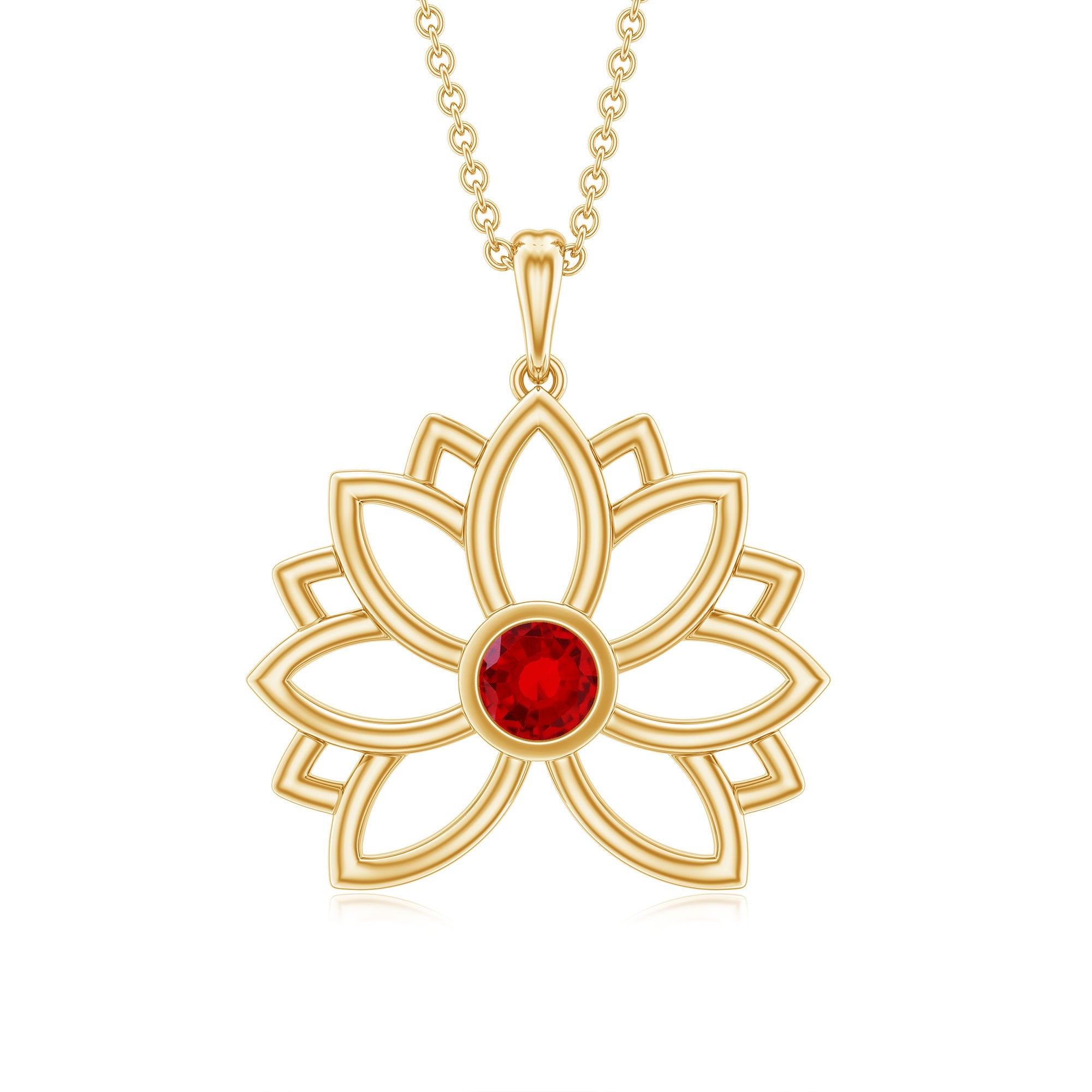 Lab Created Ruby Lotus Flower Necklace for Women