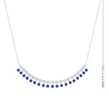 Sterling Silver Lab Grown Blue Sapphire Curved Bar Necklace for Wedding