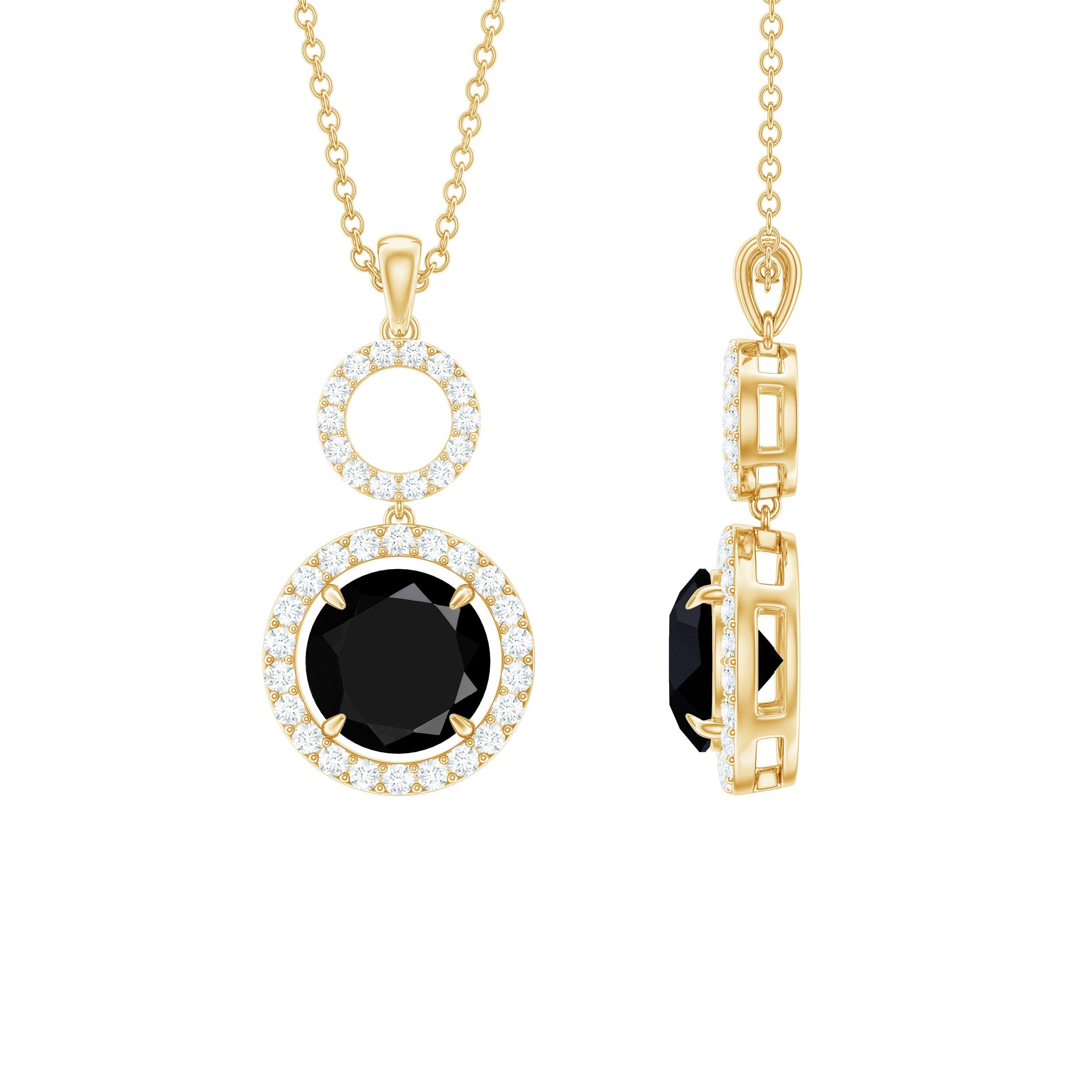 Lab Created Black Diamond Drop & Dangle Necklace with White Diamond