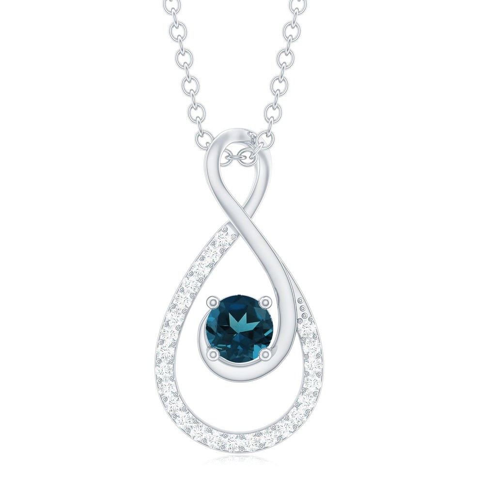 Real London Blue Topaz Infinity Necklace with Diamond