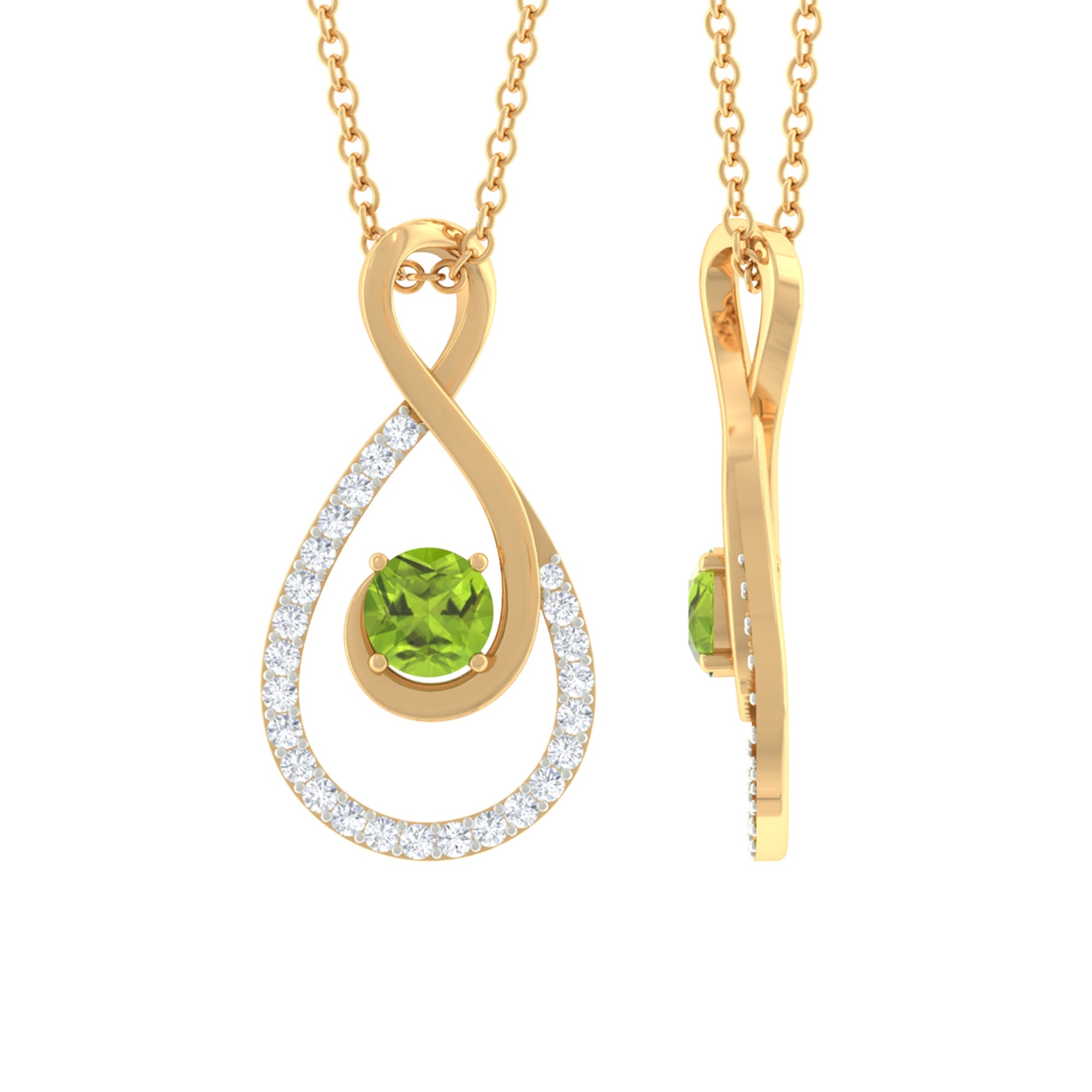 Genuine Peridot and Diamond Infinity Drop Necklace