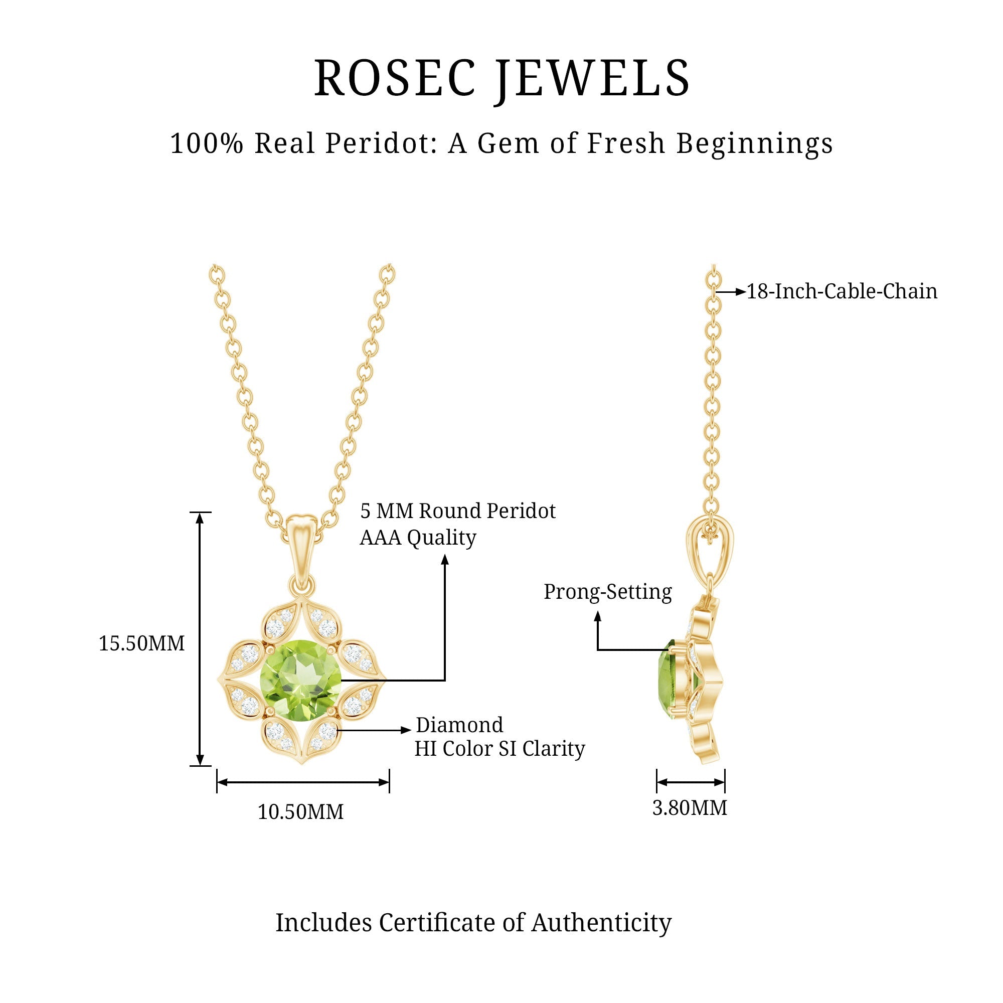 Antique Style Natural Peridot and Diamond Flower Pendant for Women
