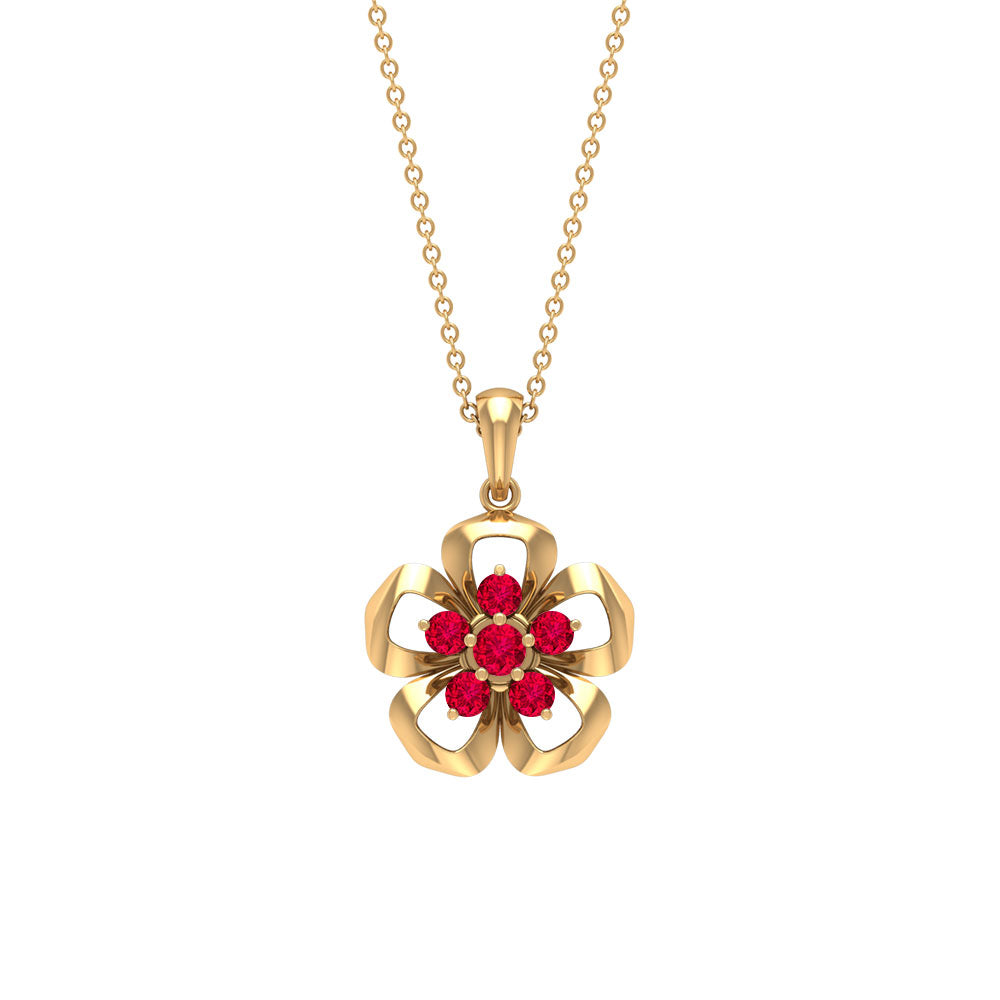 Natural Ruby Flower Pendant Necklace with Certificate