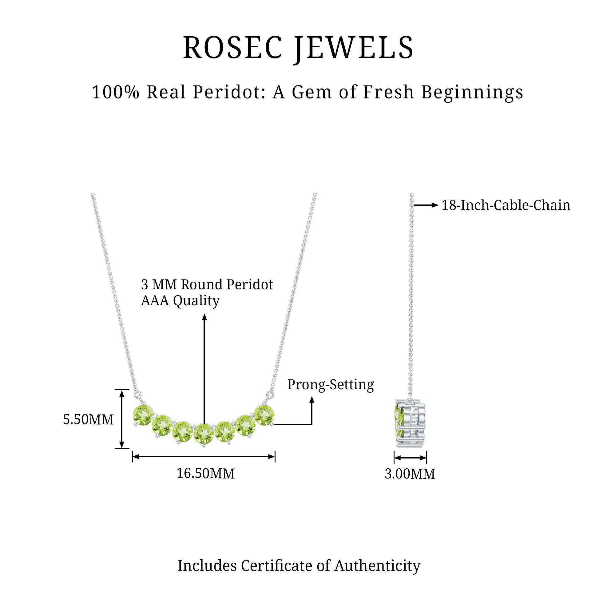 Seven Stone Peridot Bar Necklace