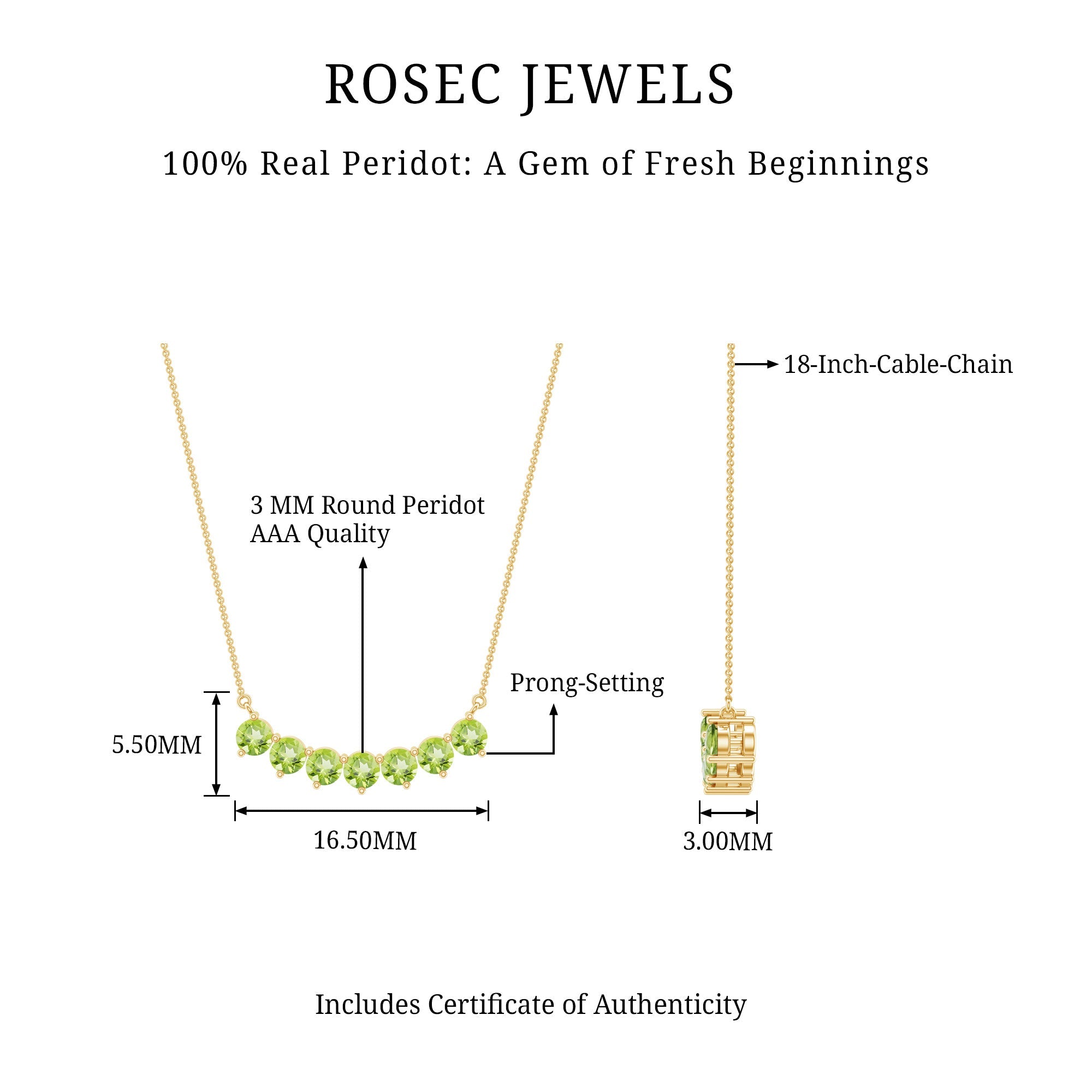 Seven Stone Peridot Bar Necklace