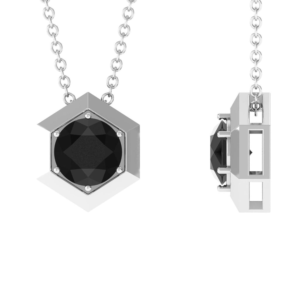 2 Carat Natural Black Onyx Solitaire Hexagon Pendant