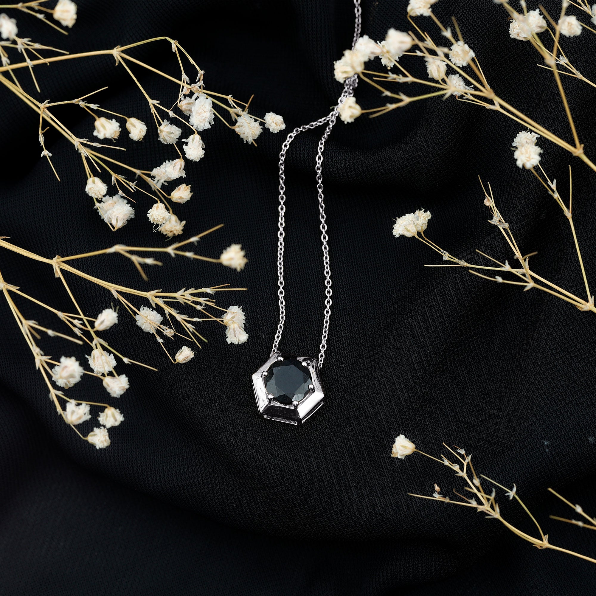2 Carat Natural Black Onyx Solitaire Hexagon Pendant