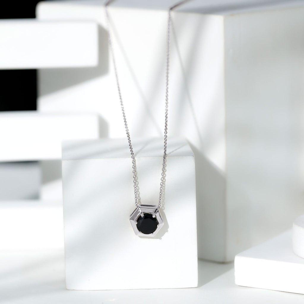 2 Carat Natural Black Onyx Solitaire Hexagon Pendant
