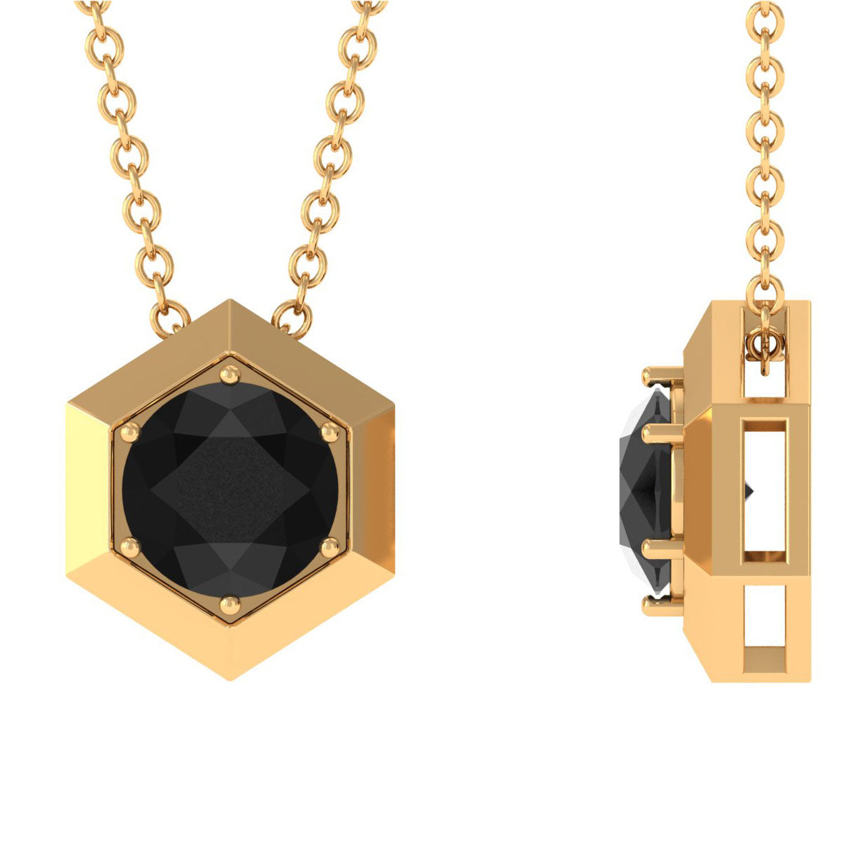 2 Carat Natural Black Onyx Solitaire Hexagon Pendant