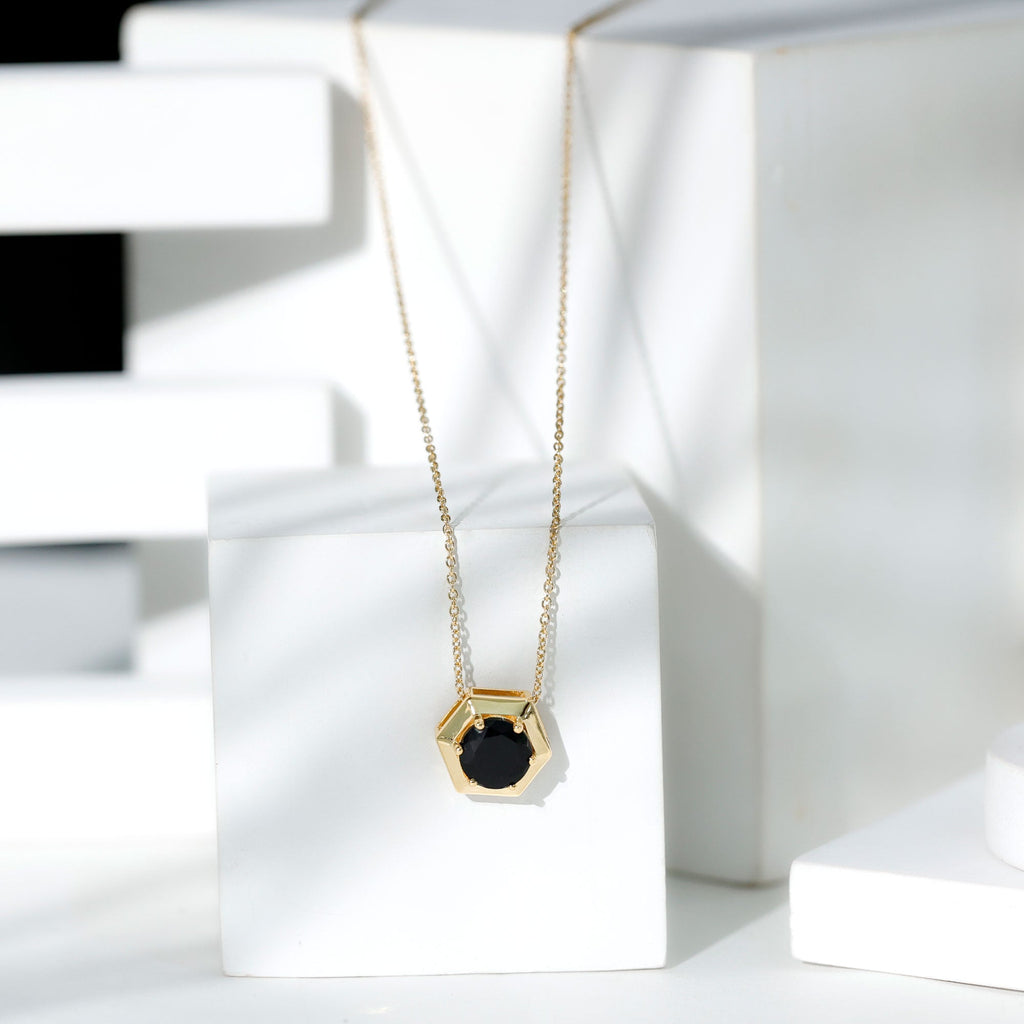 2 Carat Natural Black Onyx Solitaire Hexagon Pendant