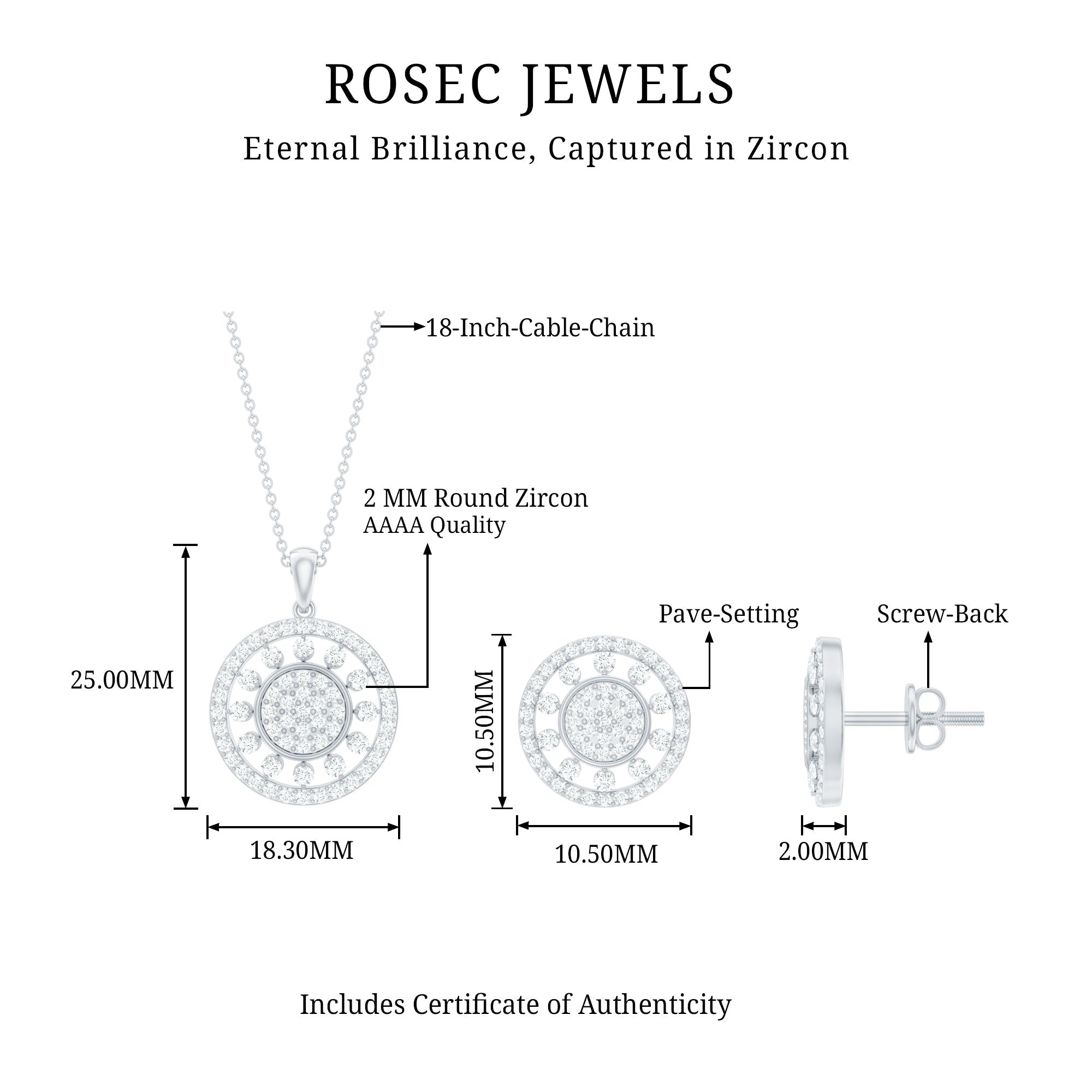 Classic Cubic Zirconia Cluster Pendant and Earrings Set