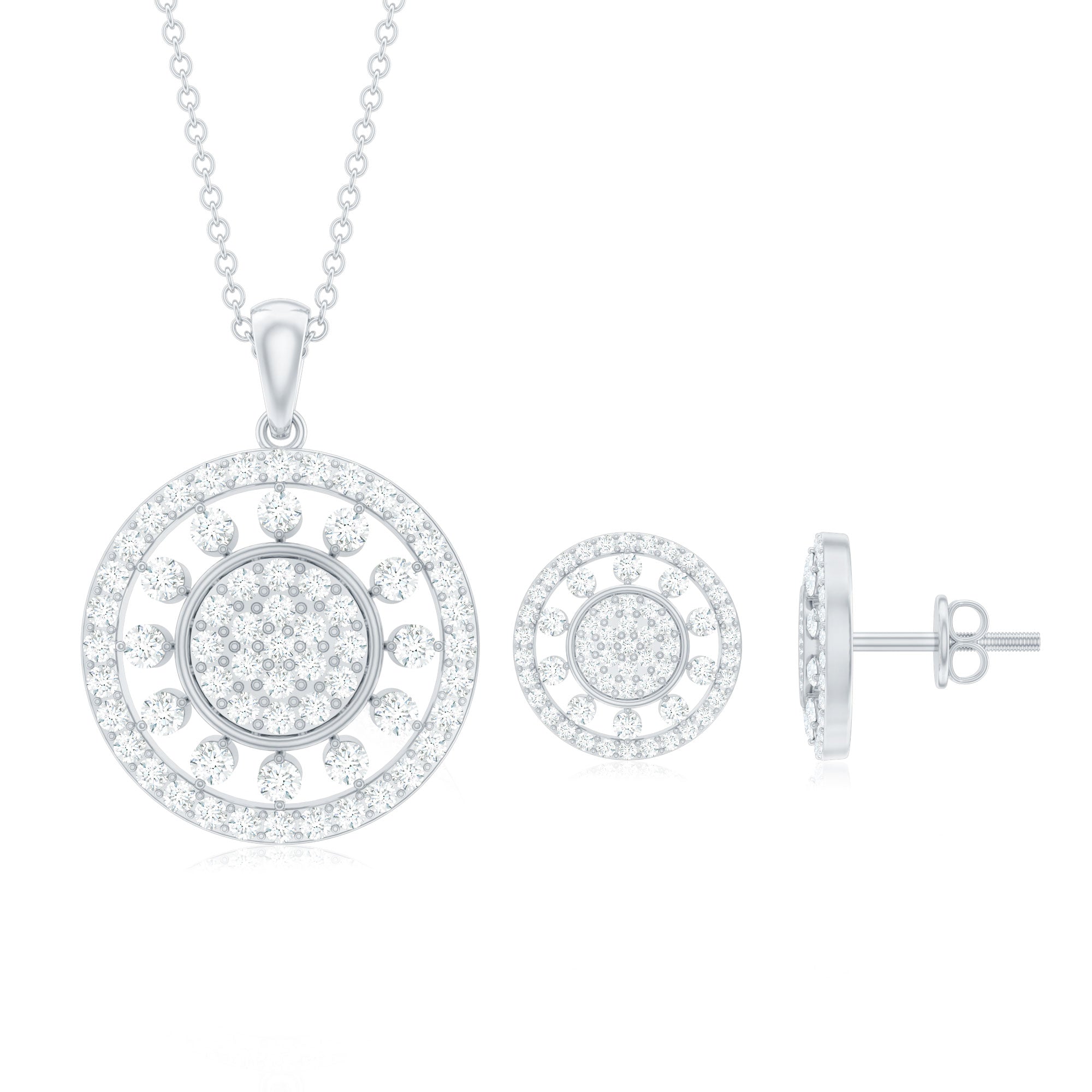 Classic Cubic Zirconia Cluster Pendant and Earrings Set