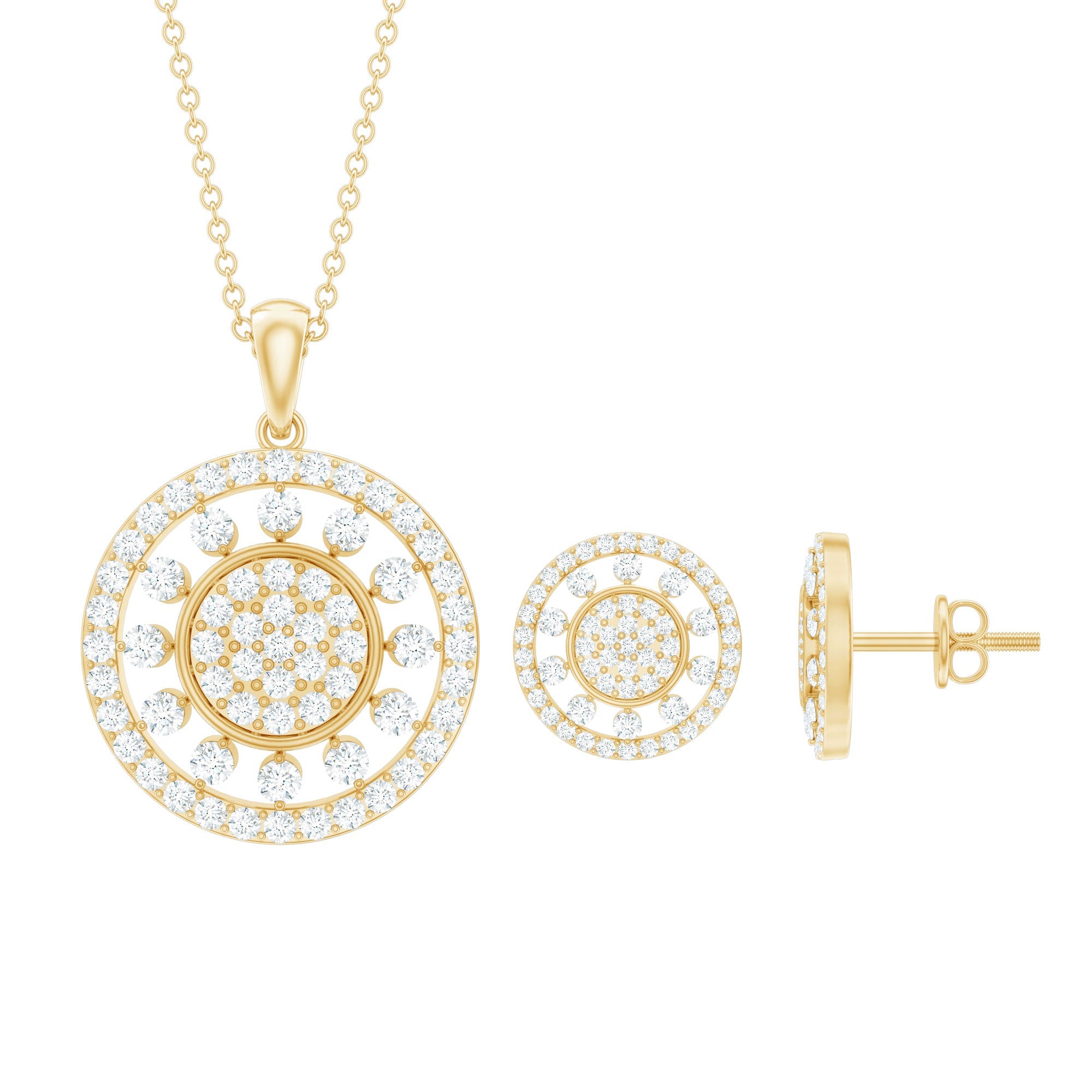 Classic Cubic Zirconia Cluster Pendant and Earrings Set