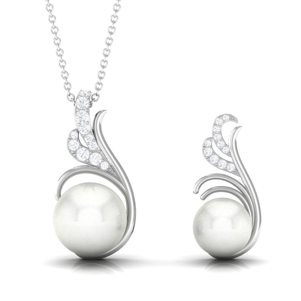 Freshwater Pearl and Diamond Designer Jewelry Set