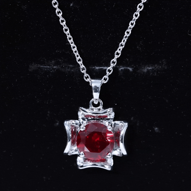 Art Deco Inspired Lab Created Ruby Solitaire Necklace