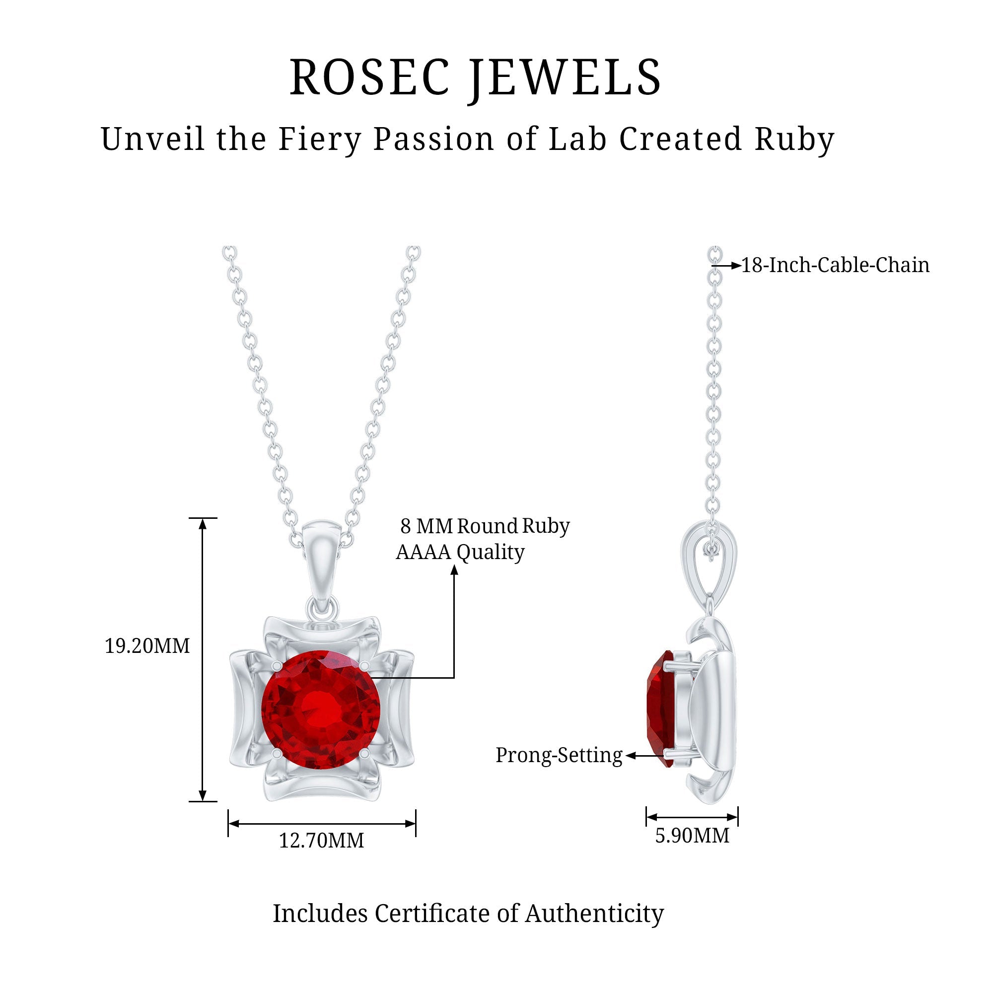 Art Deco Inspired Lab Created Ruby Solitaire Necklace