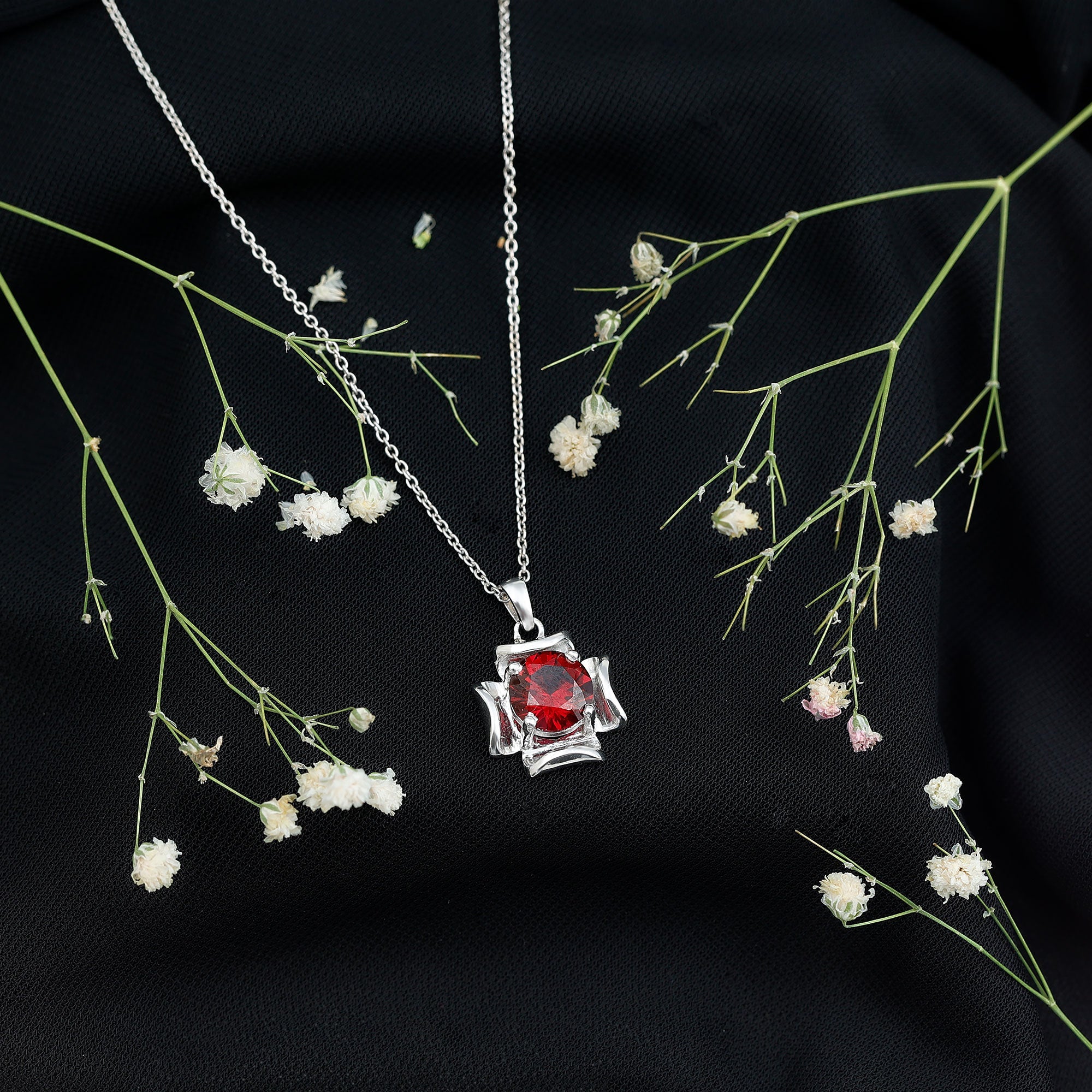 Art Deco Inspired Lab Created Ruby Solitaire Necklace