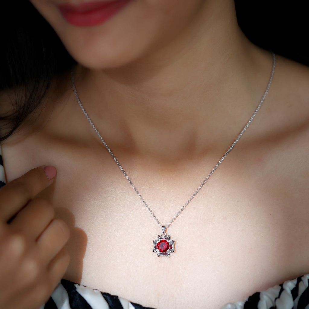 Art Deco Inspired Lab Created Ruby Solitaire Necklace