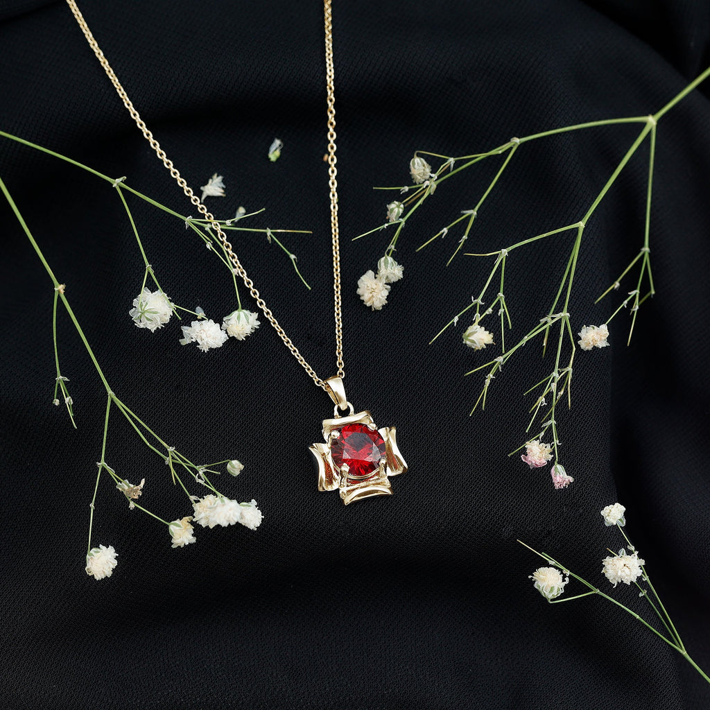 Art Deco Inspired Lab Created Ruby Solitaire Necklace
