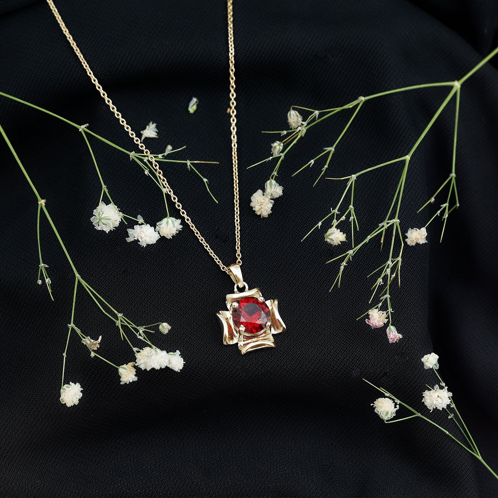 Art Deco Inspired Lab Created Ruby Solitaire Necklace