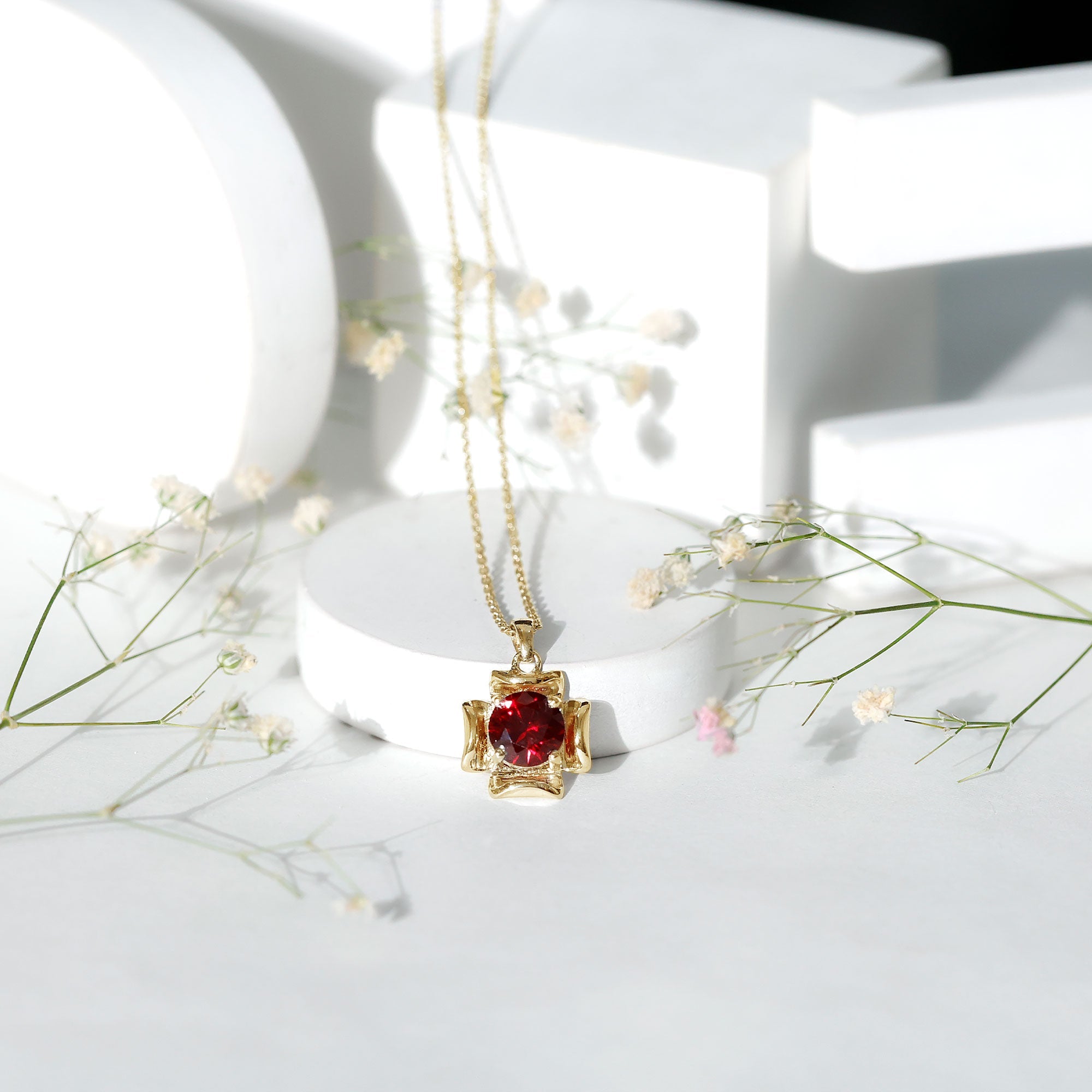 Art Deco Inspired Lab Created Ruby Solitaire Necklace