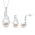 Round Freshwater Pearl and Diamond Bridal Drop Jewelry Set