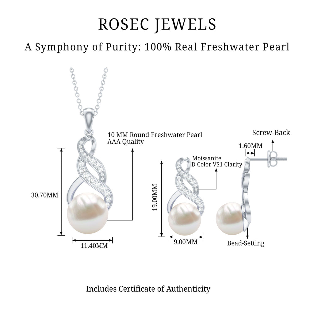 Round Freshwater Pearl and Diamond Bridal Drop Jewelry Set