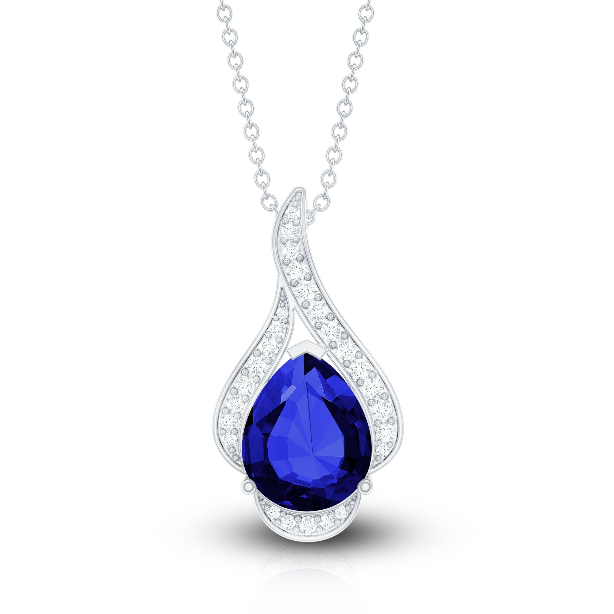 Classic Lab Grown Blue Sapphire Pendant Necklace With Diamond