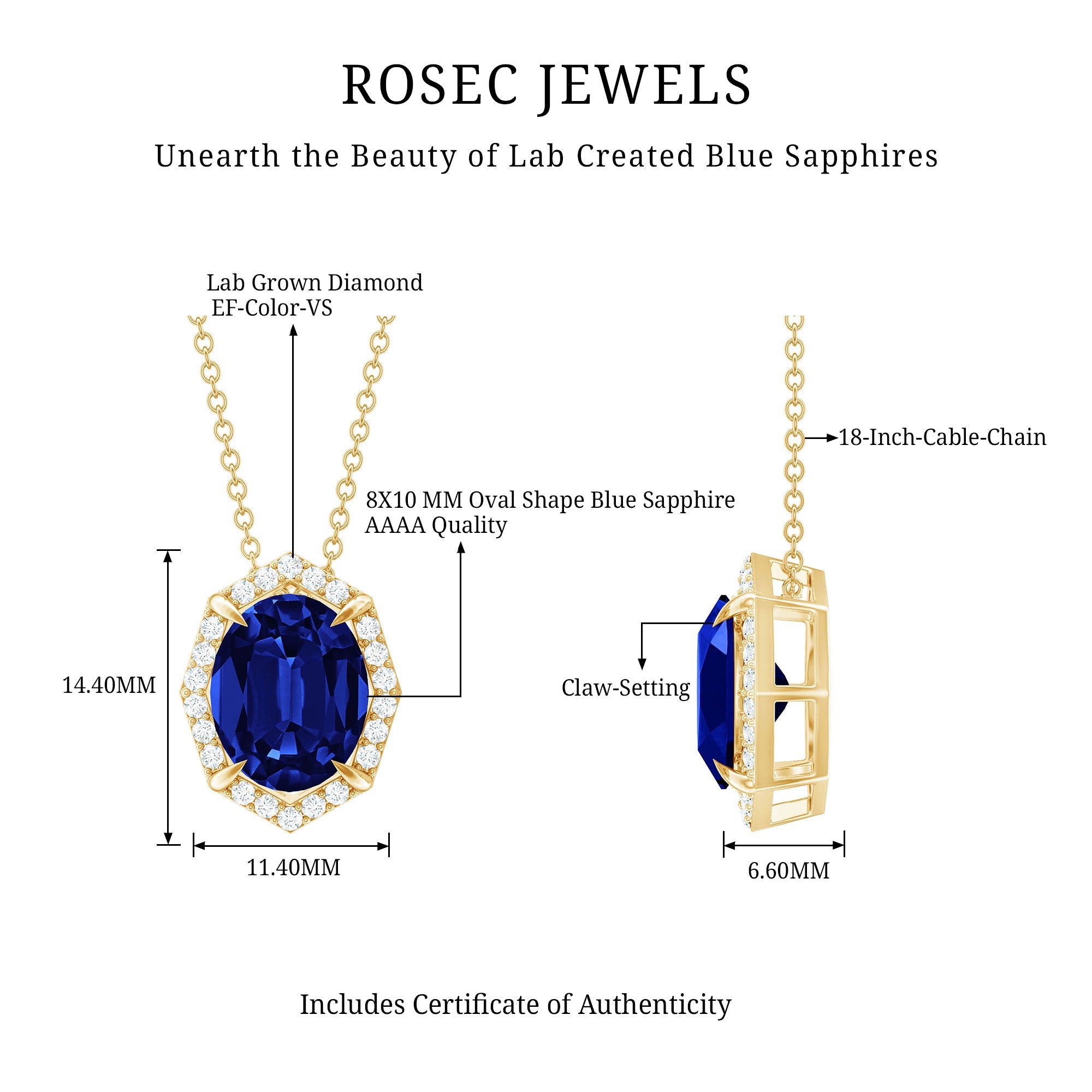 Lab Grown Blue Sapphire Art Deco Pendant Necklace with Diamond Halo