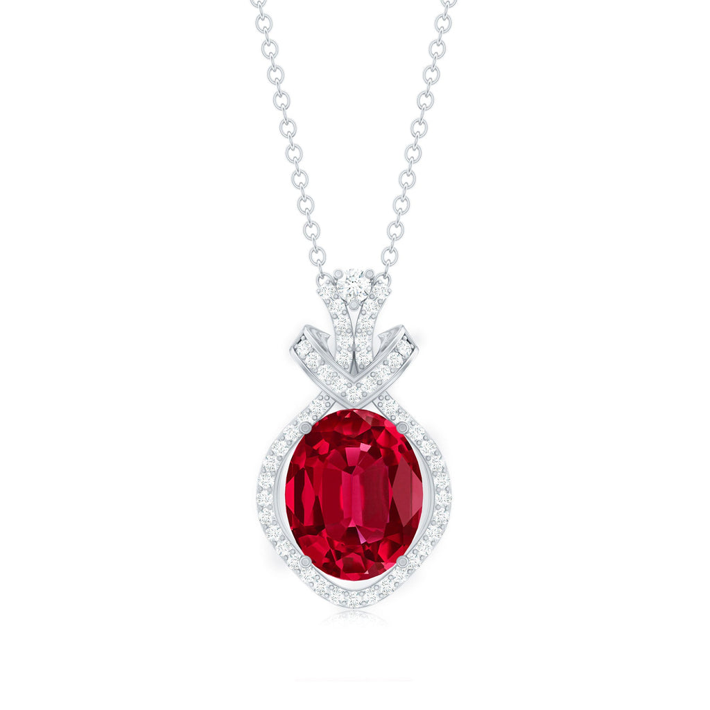 Lab Grown Ruby Designer Art Deco Necklace with Diamond Accent