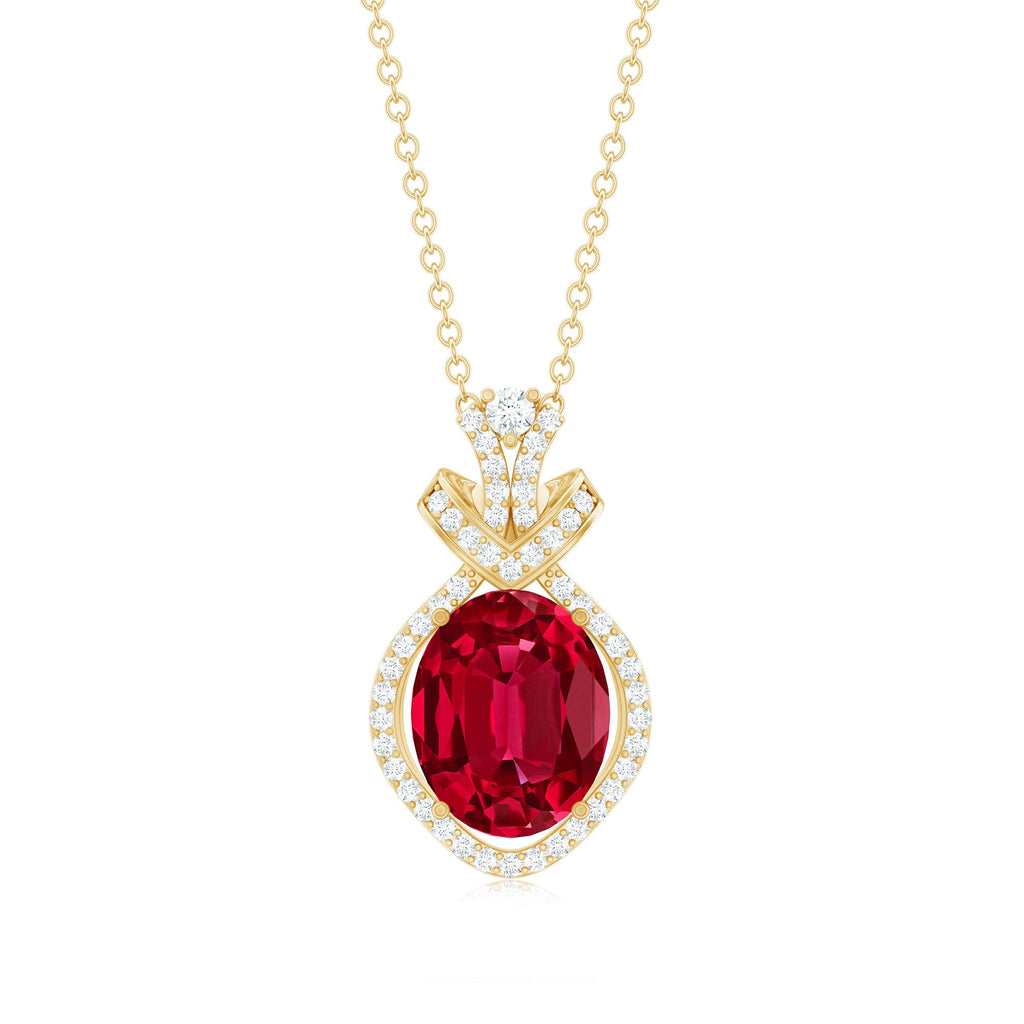 Lab Grown Ruby Designer Art Deco Necklace with Diamond Accent