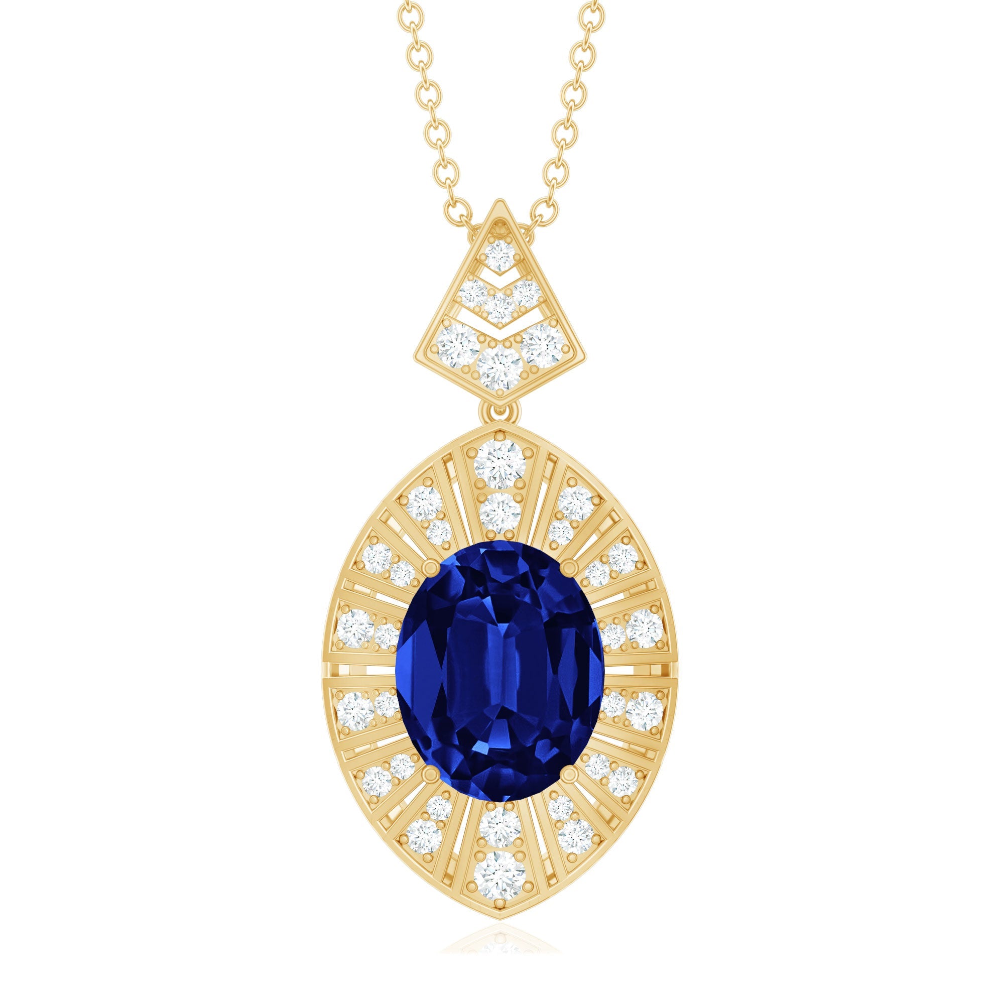 Lab Grown Blue Sapphire Art Deco Necklace with Diamond Accent