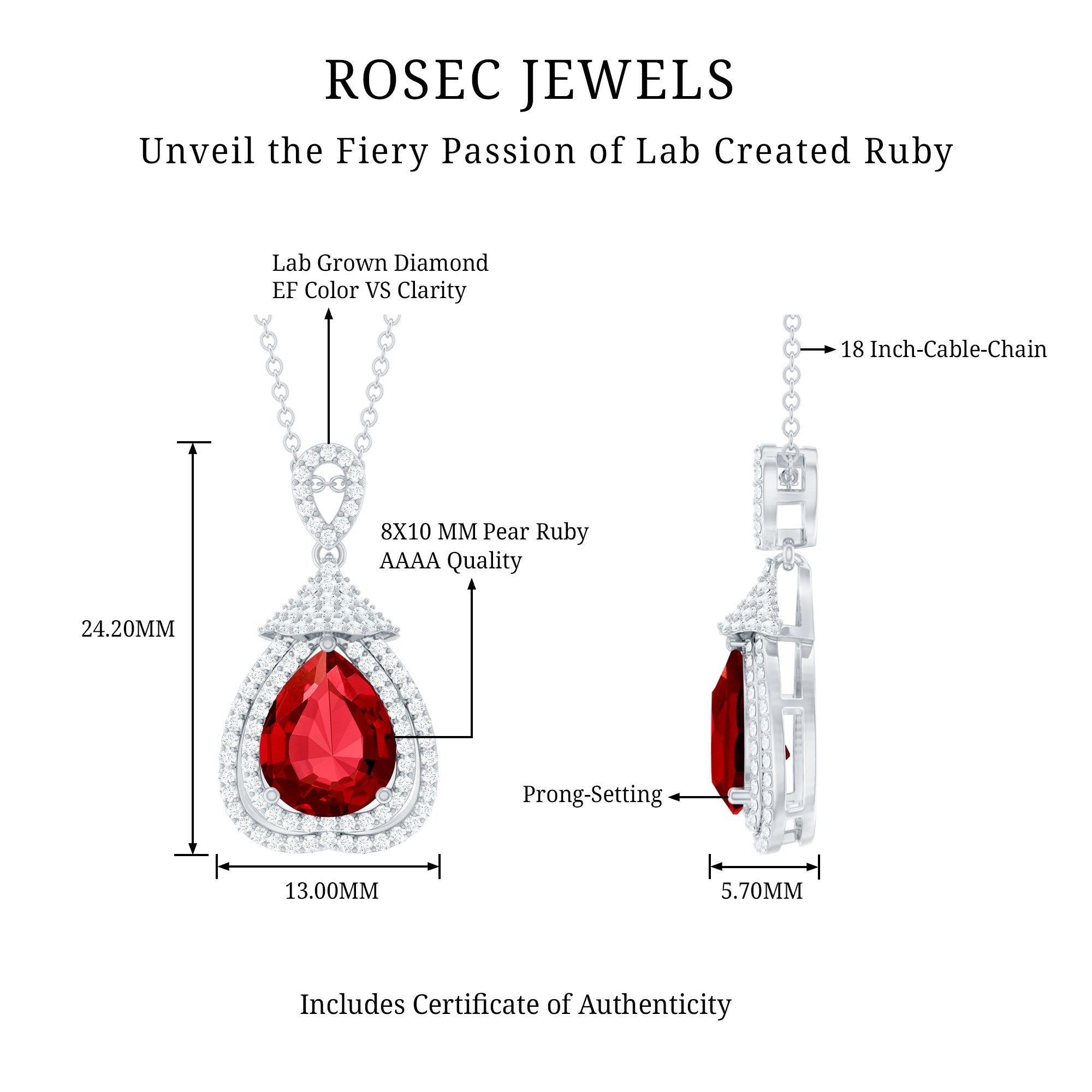 Certified Lab Grown Ruby Double Halo Diamond Necklace