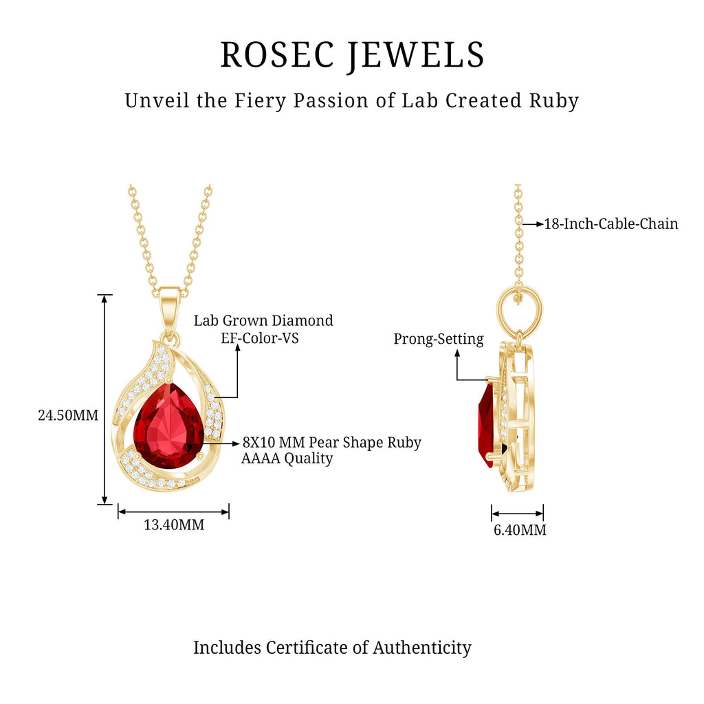 Designer Lab Created Ruby Teardrop Pendant Necklace with Diamond