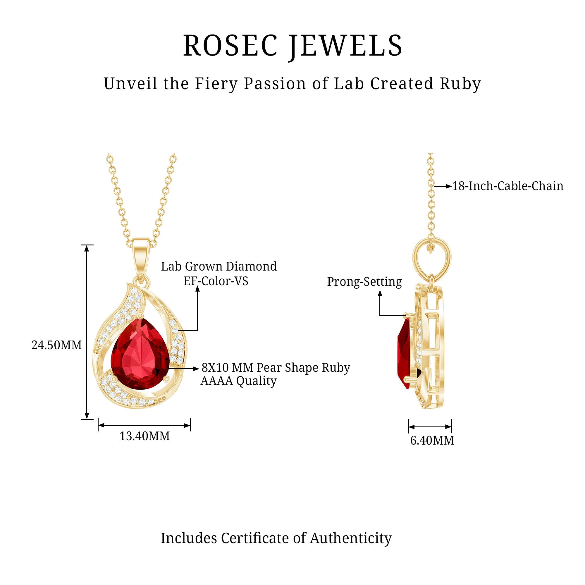Designer Lab Created Ruby Teardrop Pendant Necklace with Diamond