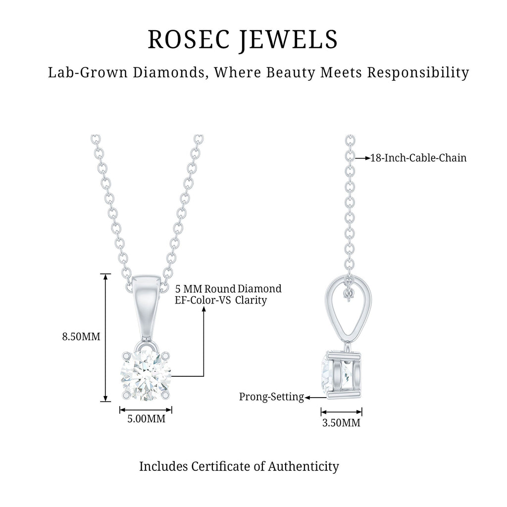 5mm Brilliant Cut Lab Grown Diamond Solitaire Necklace With Silver Chain