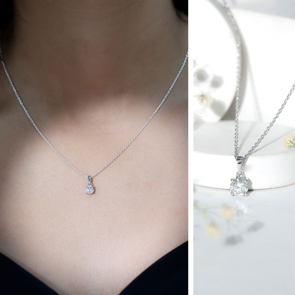 Round Brilliant Cut 5 MM Lab Diamond Solitaire Necklace for Women